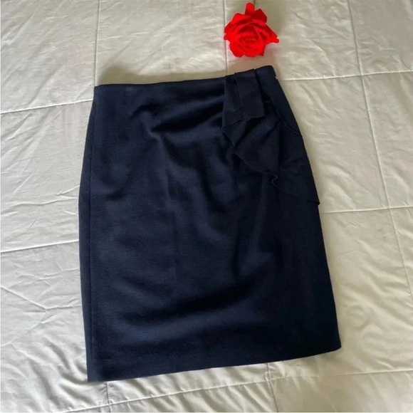 Carolina Herrera navy ruffle midi skirt
